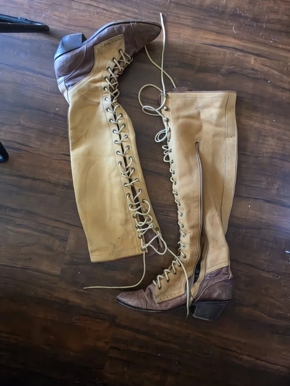 Jeffrey Campbell x Free People Joe tan & Brown Leather Over The Knee Lace Boot 9